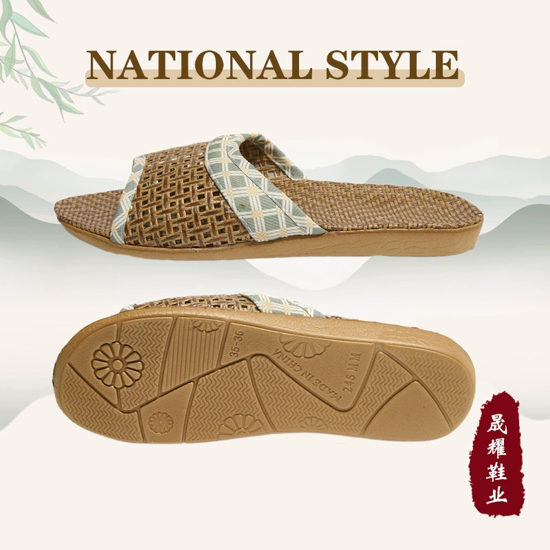 夏季新款家居鞋透气情侣居家静音凉拖鞋藤草亚麻批发拖鞋凉拖室内