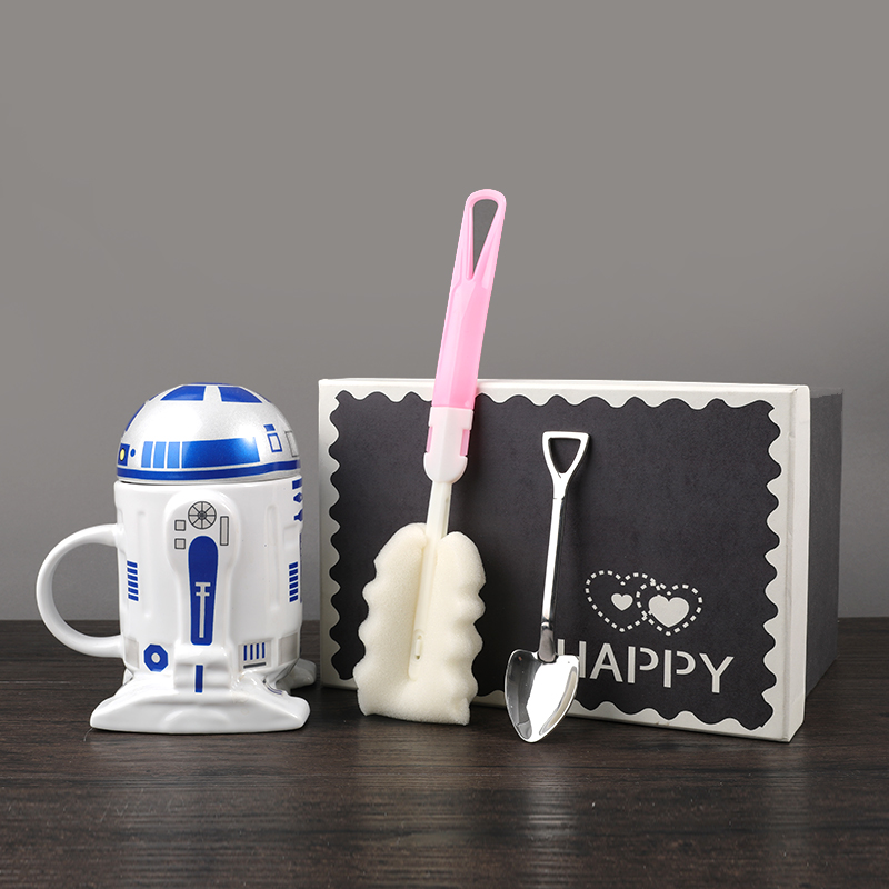 Tendencia creativa transfronteriza taza de gran capacidad con cubierta con cuchara taza de cerámica Star Wars taza de agua