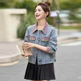 复古炫彩polo领短款牛仔外套女春秋2025新款小个子长袖工装上衣潮