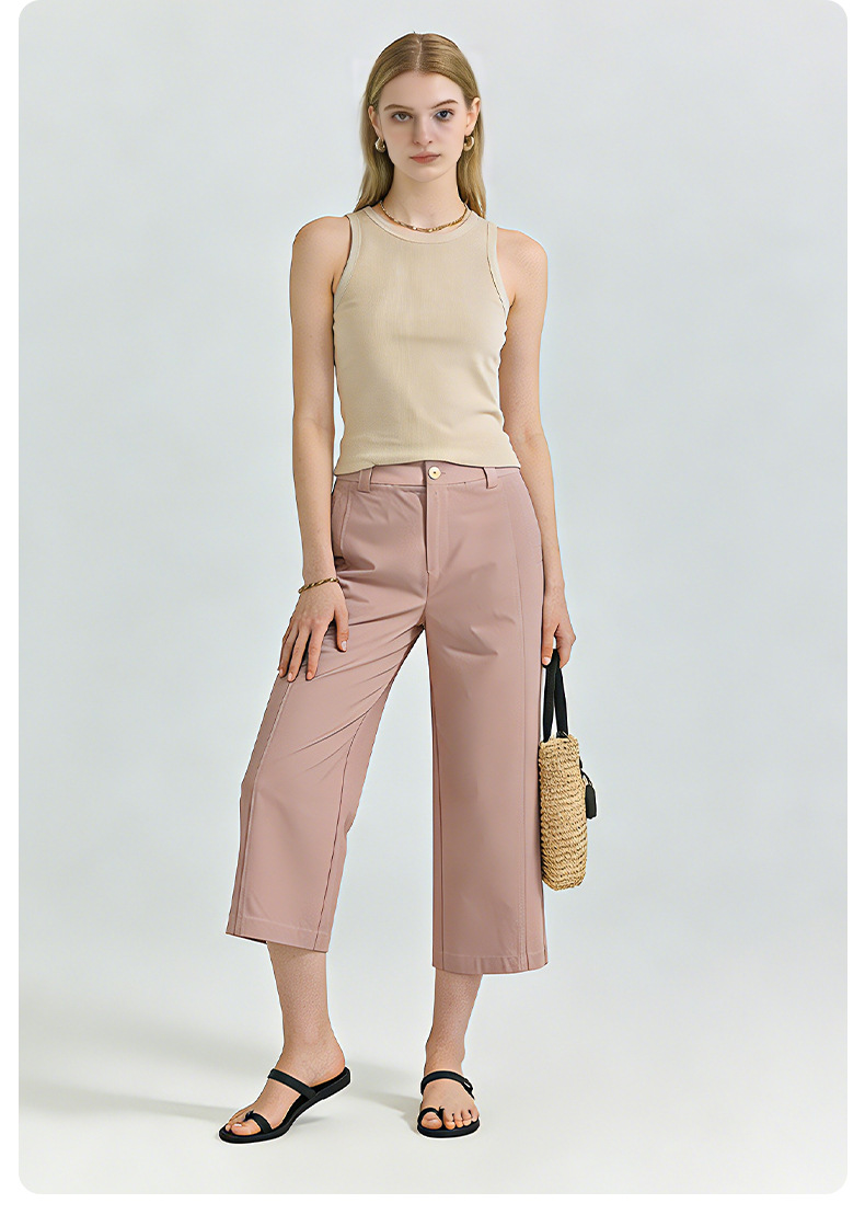 Quần culottes nữ ống rộng cạp cao dáng suông vải modal mềm mại — Xanh lông mòng đen chi tiết 26