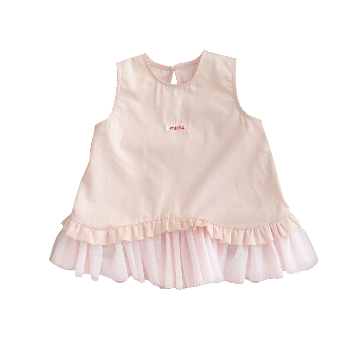 Vestido de niña Vestido de princesa de bebé femenino de estilo fino de verano Clase A Falda de chaleco sin mangas de dos piezas falsa con empalme de algodón