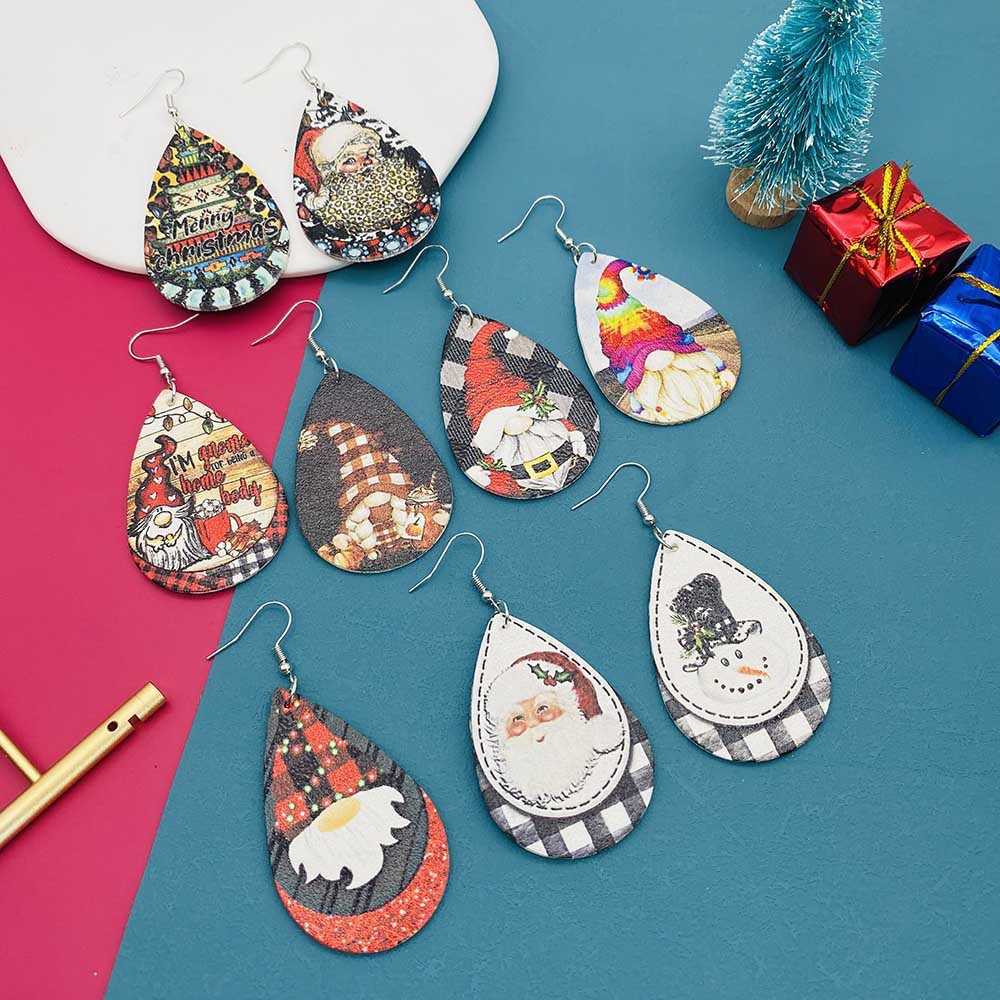 Cartoon Style Plaid Water Droplets Pu Leather Women's Earrings 1 Pair display picture 1