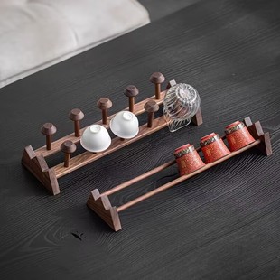 Walnut Cup Rack Solid Wood Household Desktop Tea Cup Storage Rack Chinese Style Tea Set Drain Rack Display Rack
