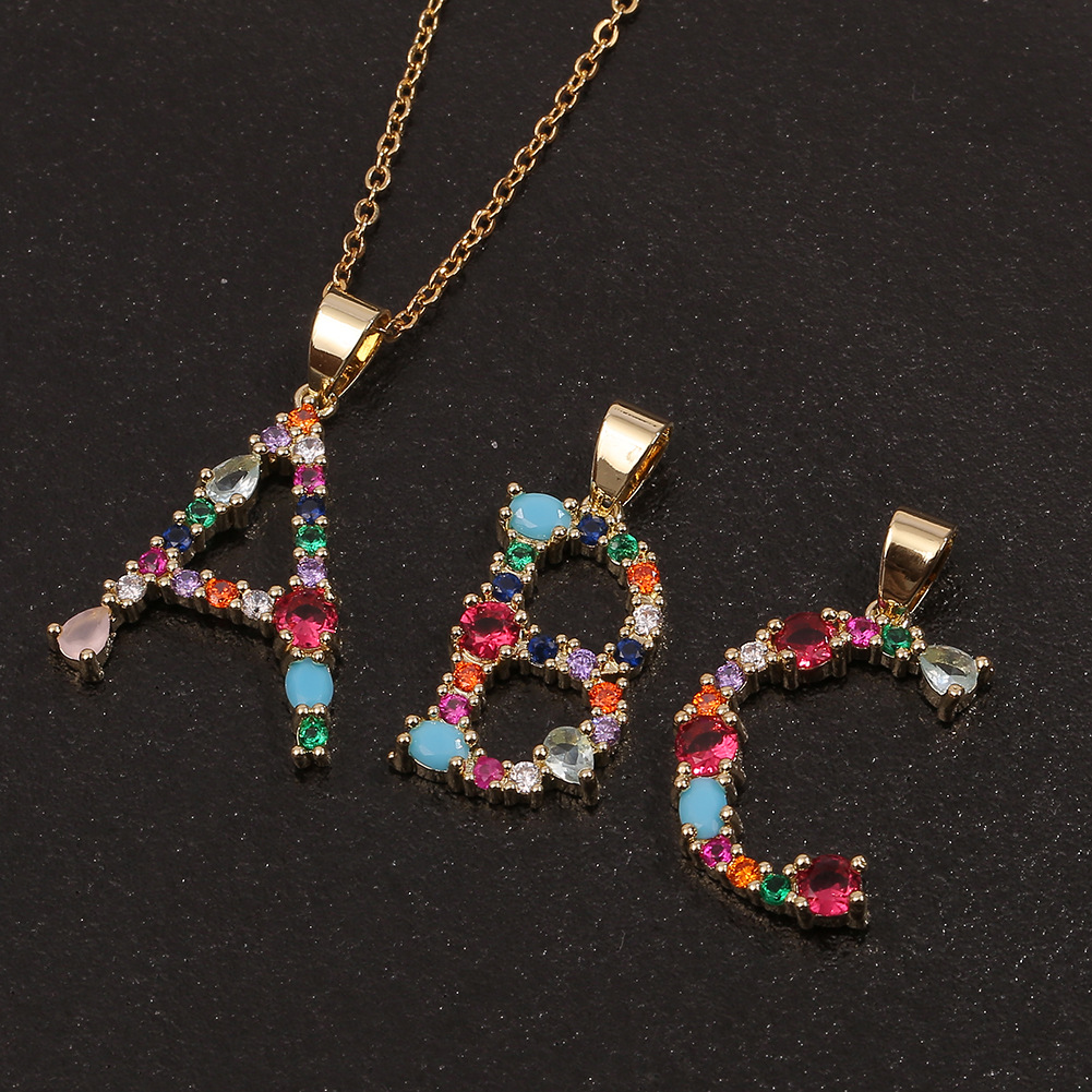 fashion copper micro-encrusted zircon pendant color English letter necklace wholesale