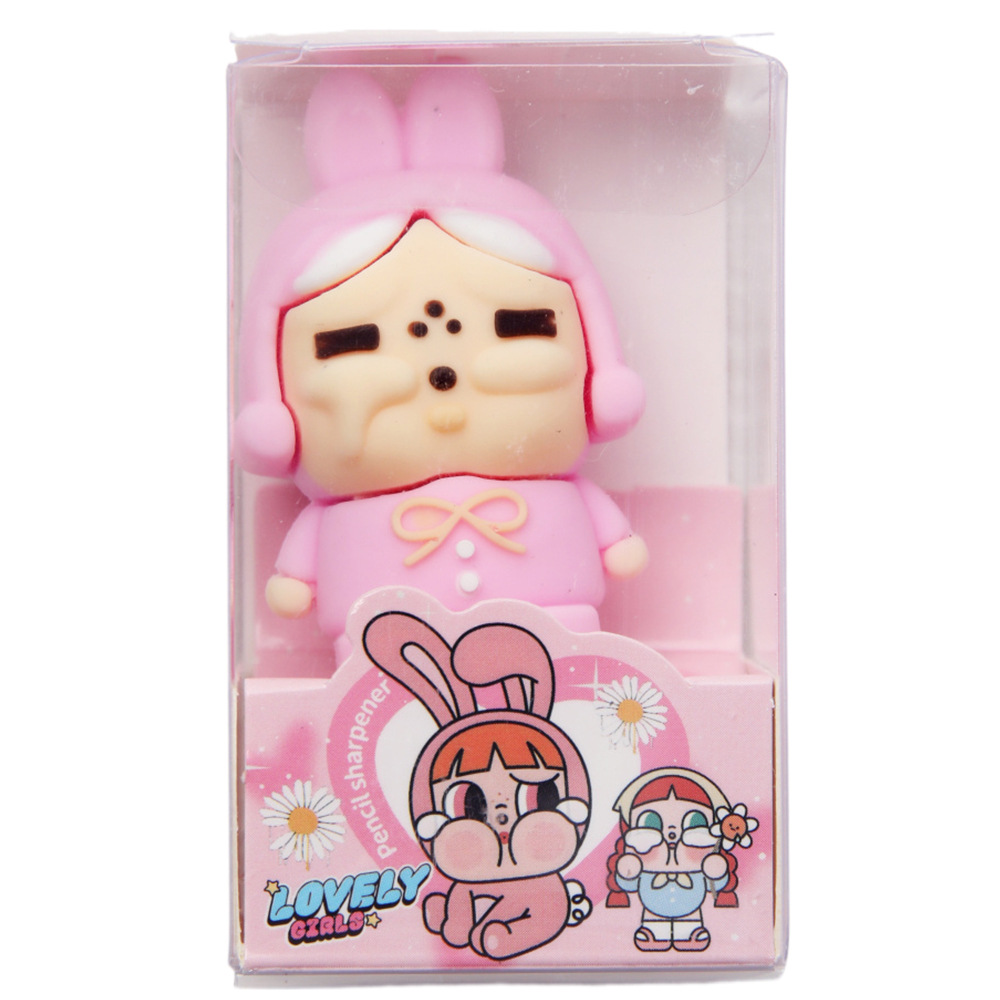 Cartoon llor muñeca cuchillo de lápiz de alto valor facial pegamento suave cuchillo de lápiz lindo grano estudiantes de primaria aprendizaje suministros de papelería