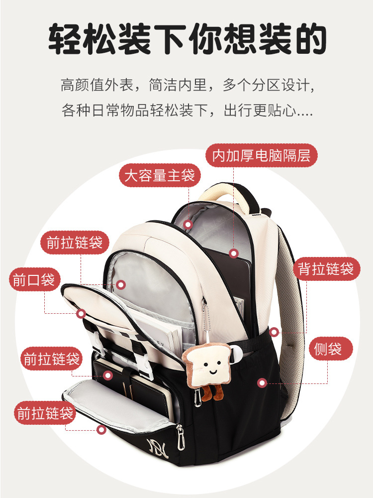 Mochila escolar Jianglida para niñas de secundaria, gran capacidad, estilo simple para estudiantes de secundaria, mochila estilo universitario para estudiantes femeninas, resistente a las manchas.