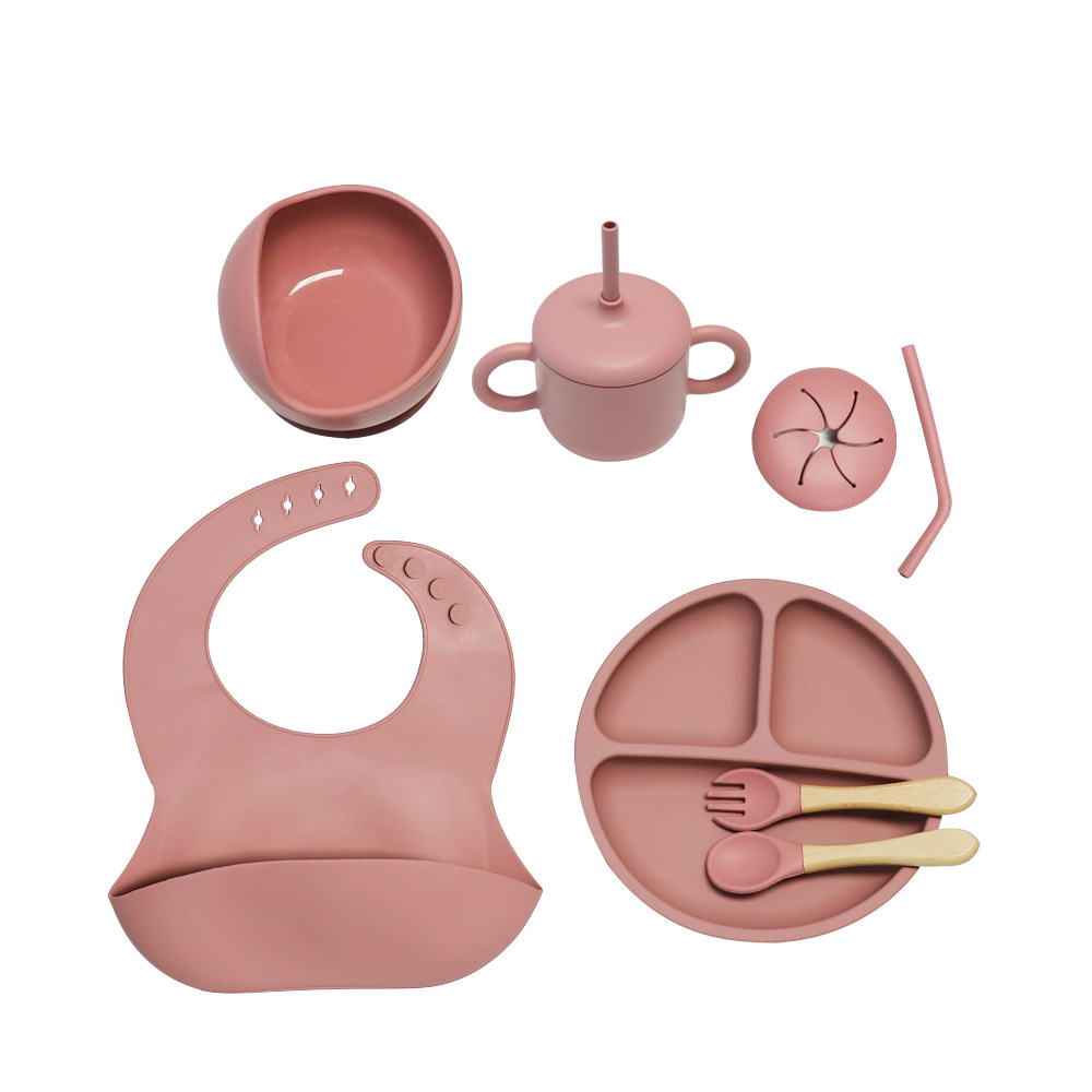  Set de vajilla infantil de silicona, 10 piezas, incluye plato, tazón, cubiertos y babero, ideal para bebés