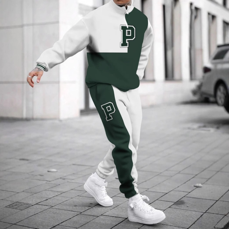 New American Trendy Brand Casual Loose Sweatshirt and Sweatpants Sports Suit Technology Printed Men's Long-Sleeved Sports Suit