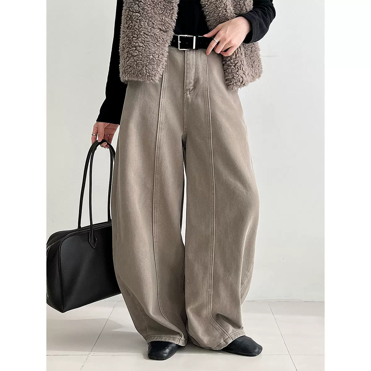 鹿西 韩版百搭显瘦高腰牛仔裤女2025秋冬休闲阔腿裤直筒裤子68381