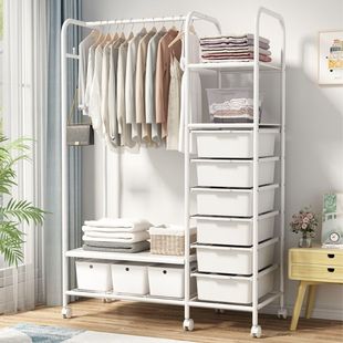 Coat Rack, Home Bedroom Storage, Removable Wardrobe, Dormitory Clothes Hanger, Floor-Standing Clothes Hanger with Drawer, Iron Reinforcement