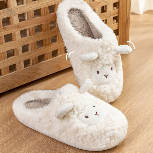 Lidani slippers winter style cartoon multi-color sheep bleating fur shoes couple home non-slip cotton slippers for outer wear wholesale
