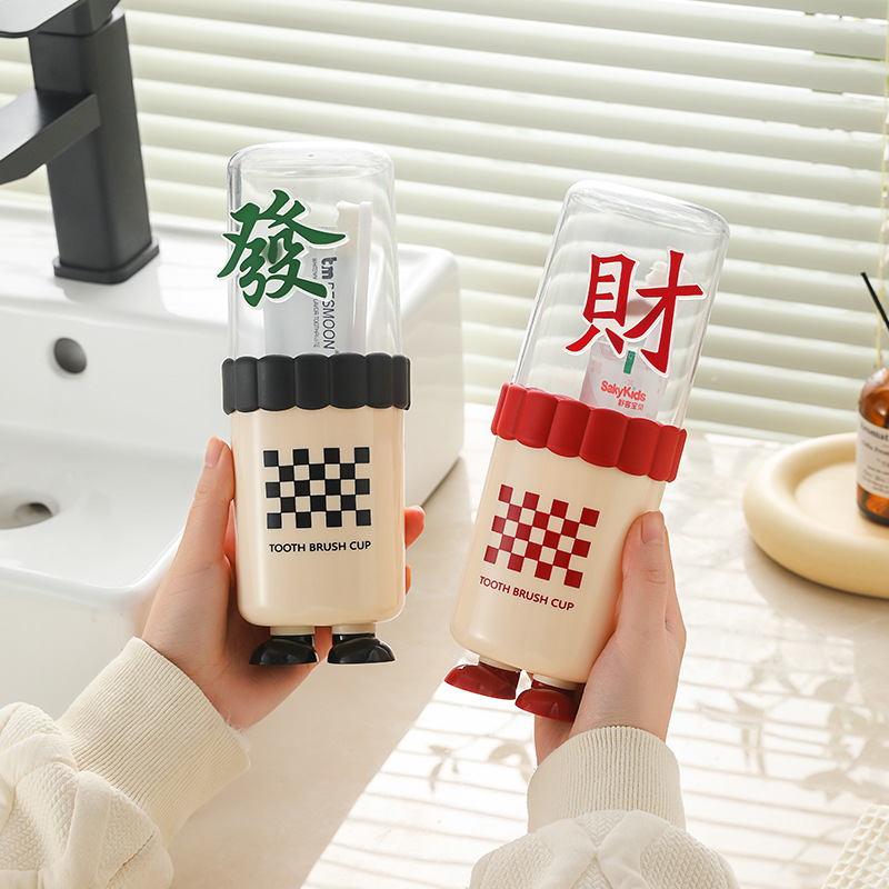 Lindo pie, taza de lavado de viaje, cepillado portátil, dibujos animados de bricolaje, cepillo de dientes para niños, taza de plástico para enjuague bucal