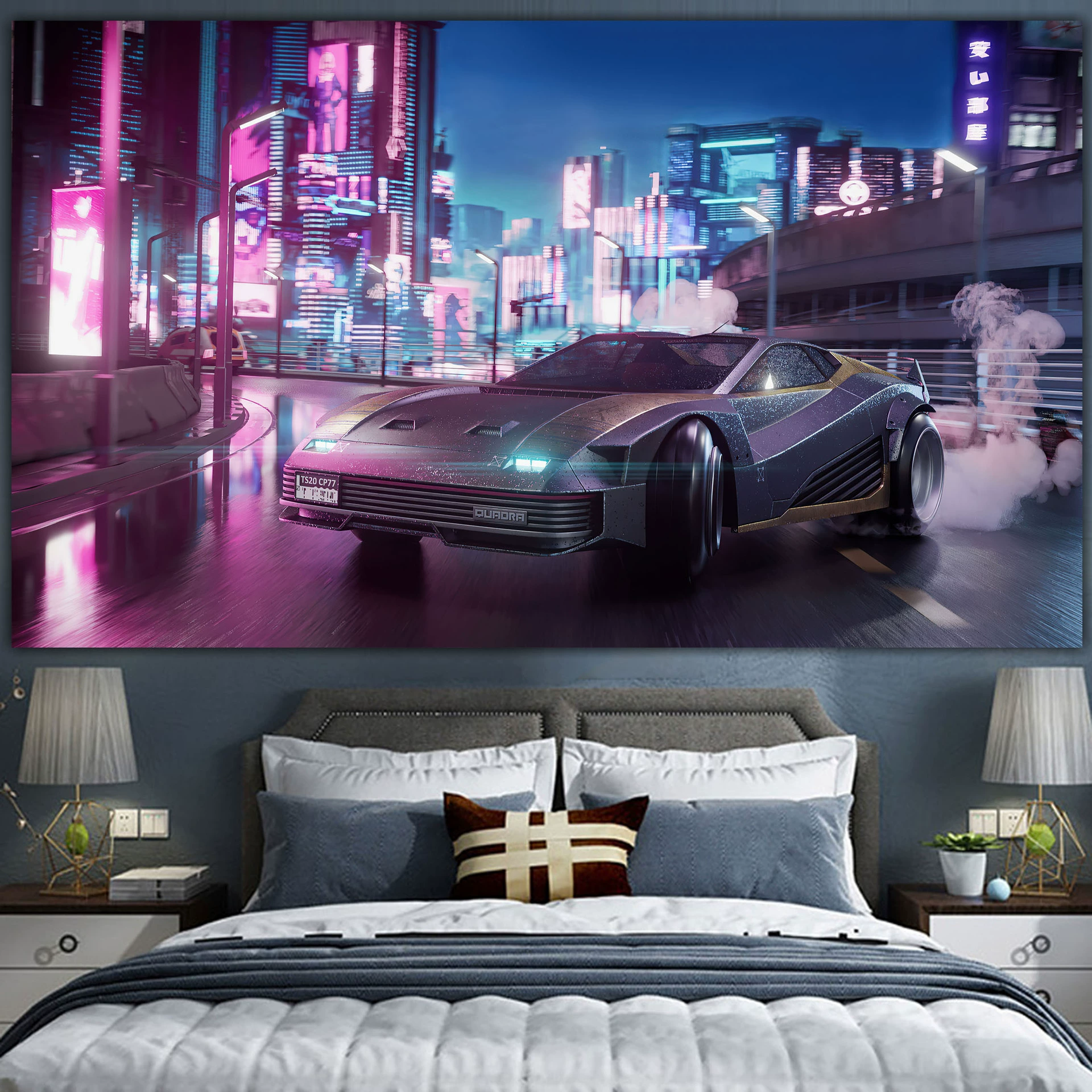Постер cyberpunk неоновый город, размеры 38×65 см, 85×155 см, 110×200 см