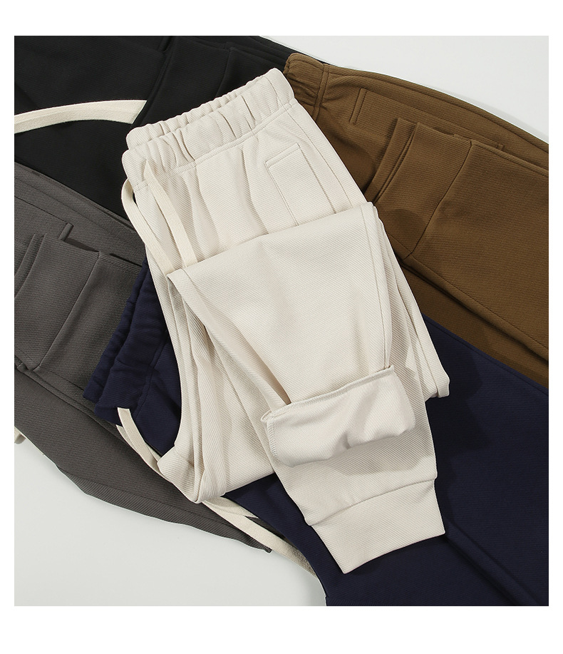 Men's Style Knit Joggers - 300g Twisted Weave Cotton Blend With Adjustable Drawstring (Navy, Black, Dark Gray, Khaki, Beige)_voghion.com