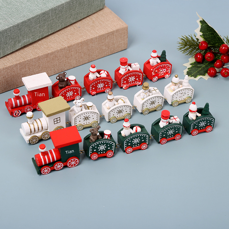 Sélection rigoureuse de décorations de Noël, cadeaux de Noël créatifs pour enfants, petits trains, ornements de bureau pour fenêtres en bois_voghion.com