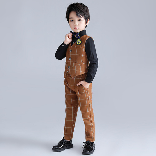 A new autumn men's children's solid color vest set, flower child wedding host performance suit, one piece, children's vest set for sale.