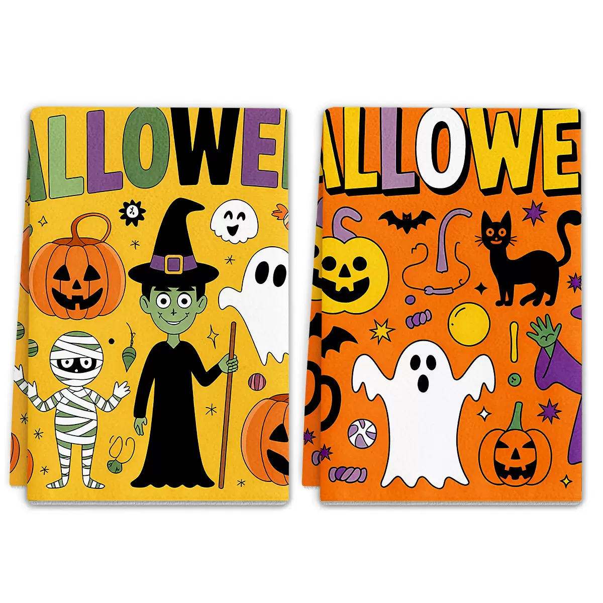 跨境印花厨房毛巾超纤节日擦手巾装饰茶巾万圣节礼品毛巾印刷图案