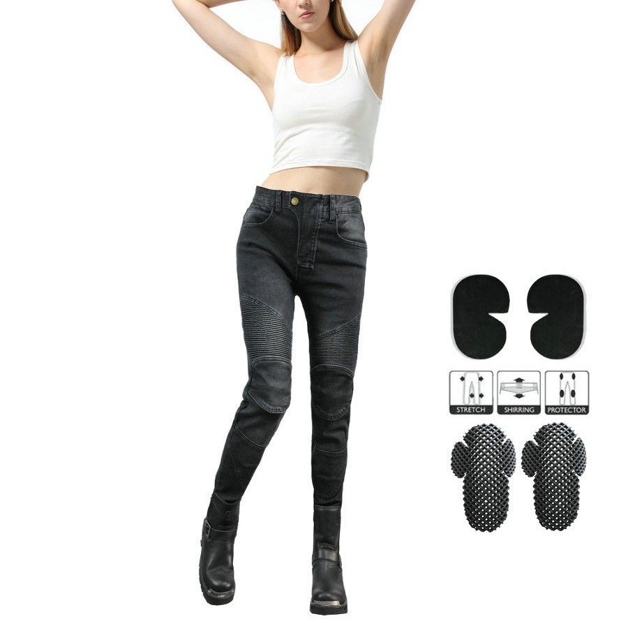 VOLERO Pantalones vaqueros de la motocicleta de las mujeres de carreras de motos pantalones de montar retro stretch pantalones anti-caída equipo de protección estándar
