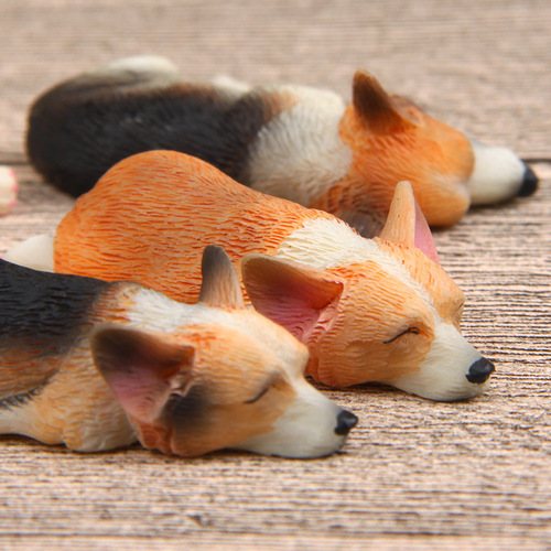 Cute Sleepless Series Super Cute Small Corgi Model Shiba Inu Figure DIY Refrigerator Magnet Doll Magnetic Sticker