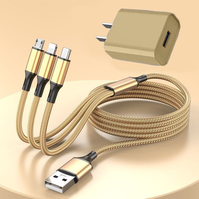 Un cargador de arrastre y tres es adecuado para cables Huawei, cables multifuncionales 3 en 1 de Apple y Android, cables más largos de 2 metros y 3 metros.