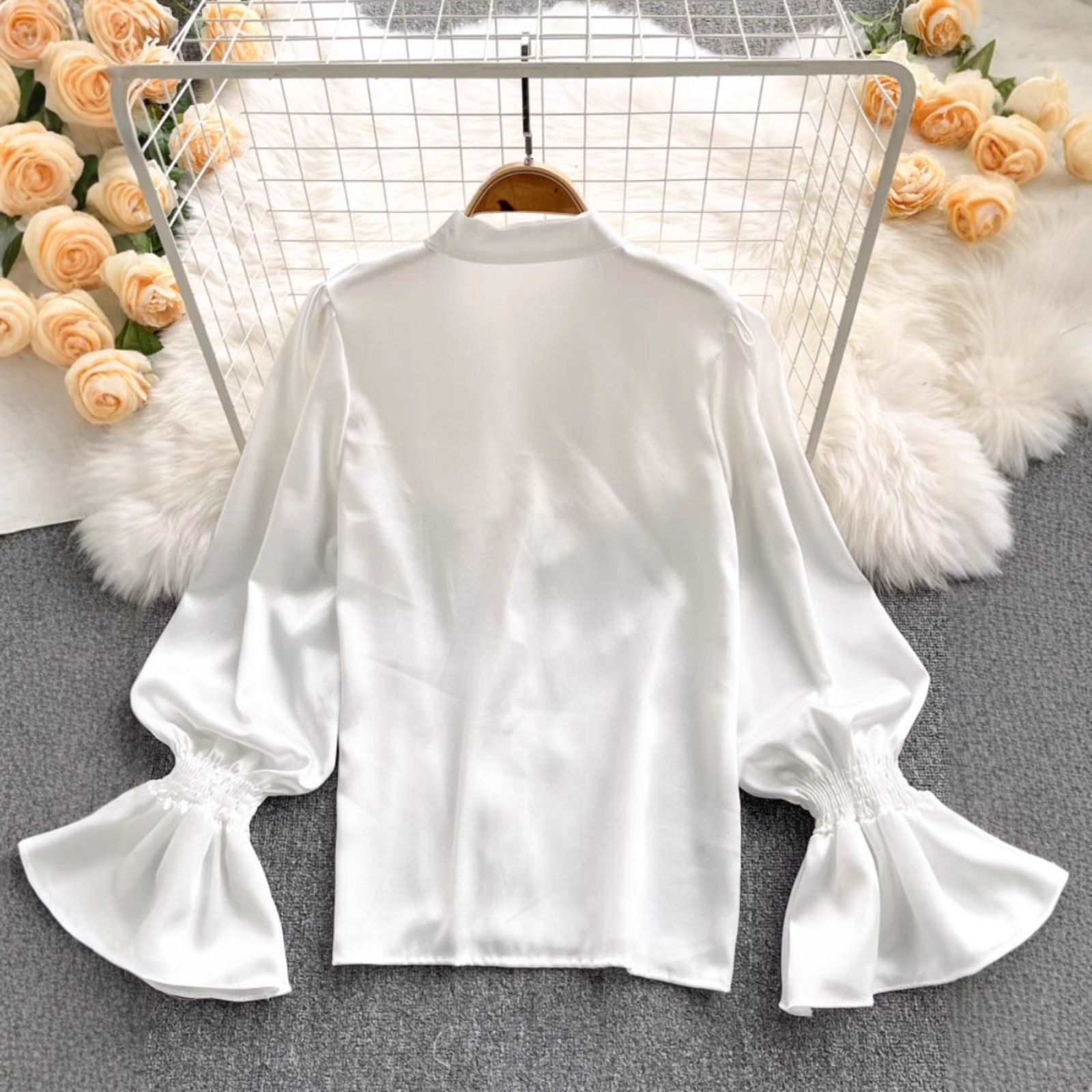 Chic GraceChic GraceChic GraceChic Foreign Trade French High-End Shirt For Women With Ruffled Stand Collar, Single-Breasted Sweet And Elegant Lantern_voghion.com