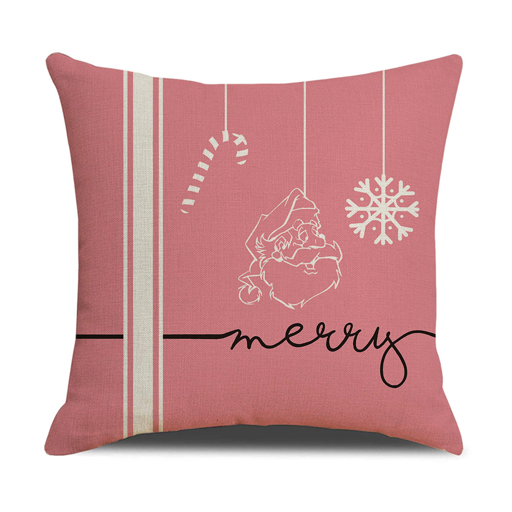 New Pink Cartoon Christmas Linen Pillow Cover Sofa Cushion Household Products Pillow Cover_voghion.com