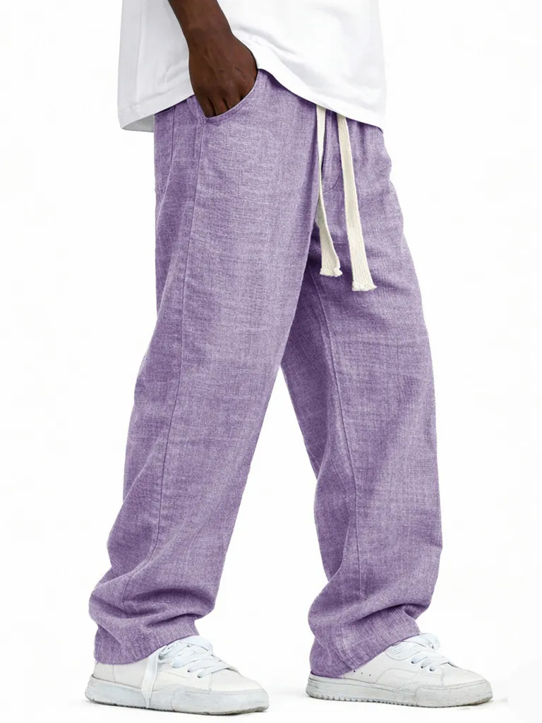 Herren Leinenhose Mit Geradem Bein Für Sommer Und Freizeit_voghion.com