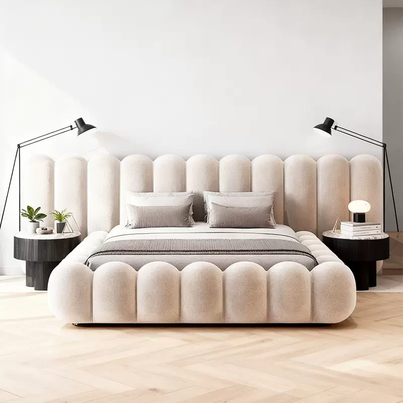 luna露娜钢琴键床奶油风泡芙布艺设计师家用主卧双人宽屏网红婚床