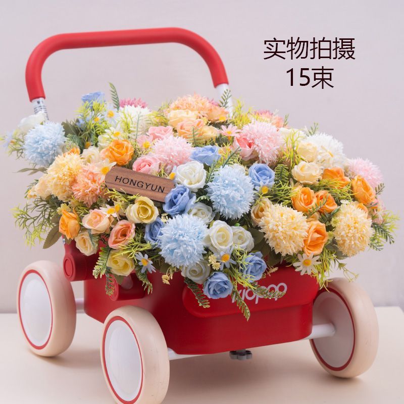 One-Year-Old Banquet Artificial Flower Happiness Ball Rose Baby Walker Wedding Banquet Tire Coffee Table Home Dining Table Photo Props