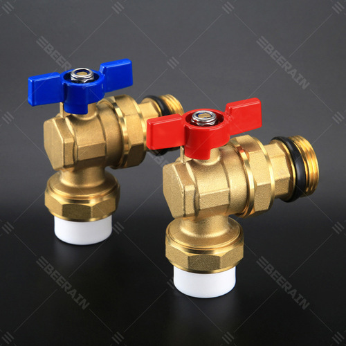 Angle type sleeve valve floor heating water collector inlet and return valve brass ball valve PPR single hot melt outer wire water distributor sleeve valve