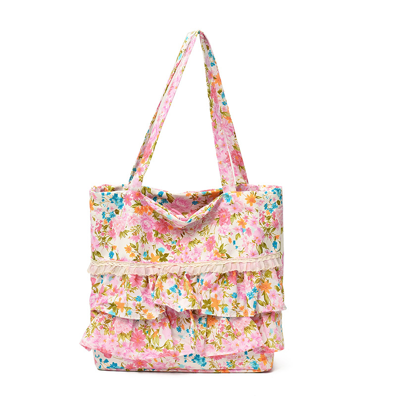 Bolsa de lona de flores coreana diaria para mujeres verano 2026 nueva moda encantadora niña brazo bolso de hombro