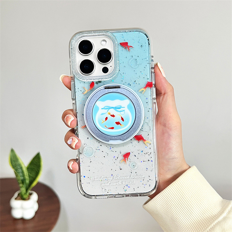 Is viento gradiente lentejuelas koi para iPhone16ProMax/15 funda para teléfono móvil 360 soporte magnético 14P femenino