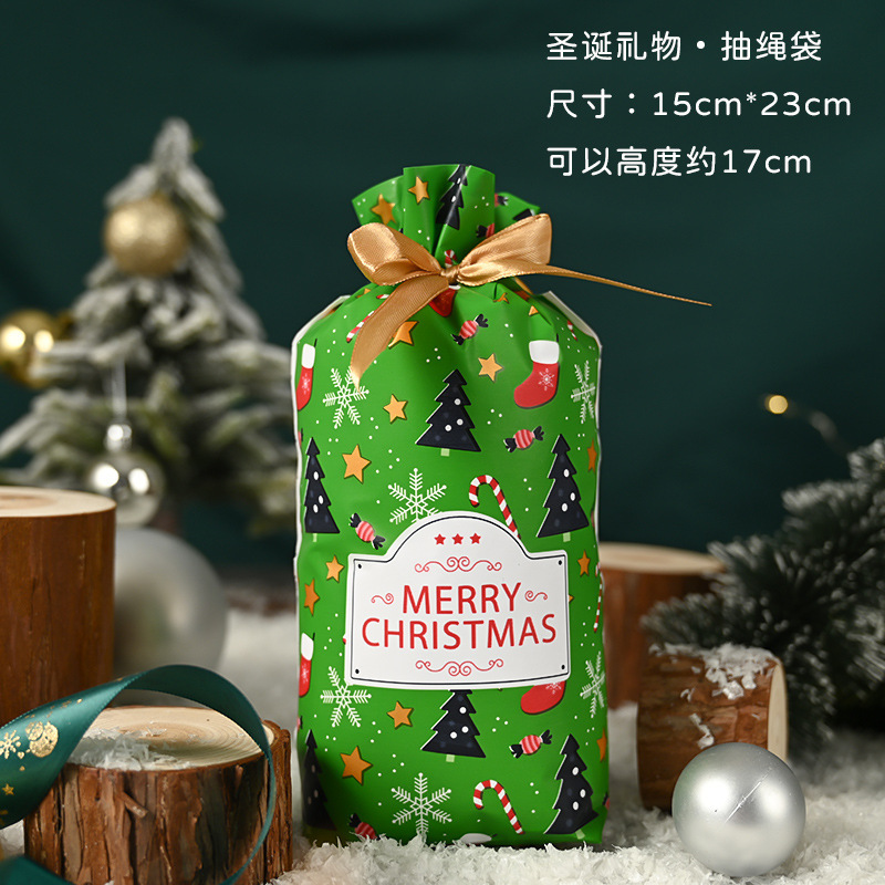 国境を越えたアマゾンクリスマスギフト袋ビスケットキャンディーリンゴ包装袋子供プレゼント束口リボン巾着袋|undefined