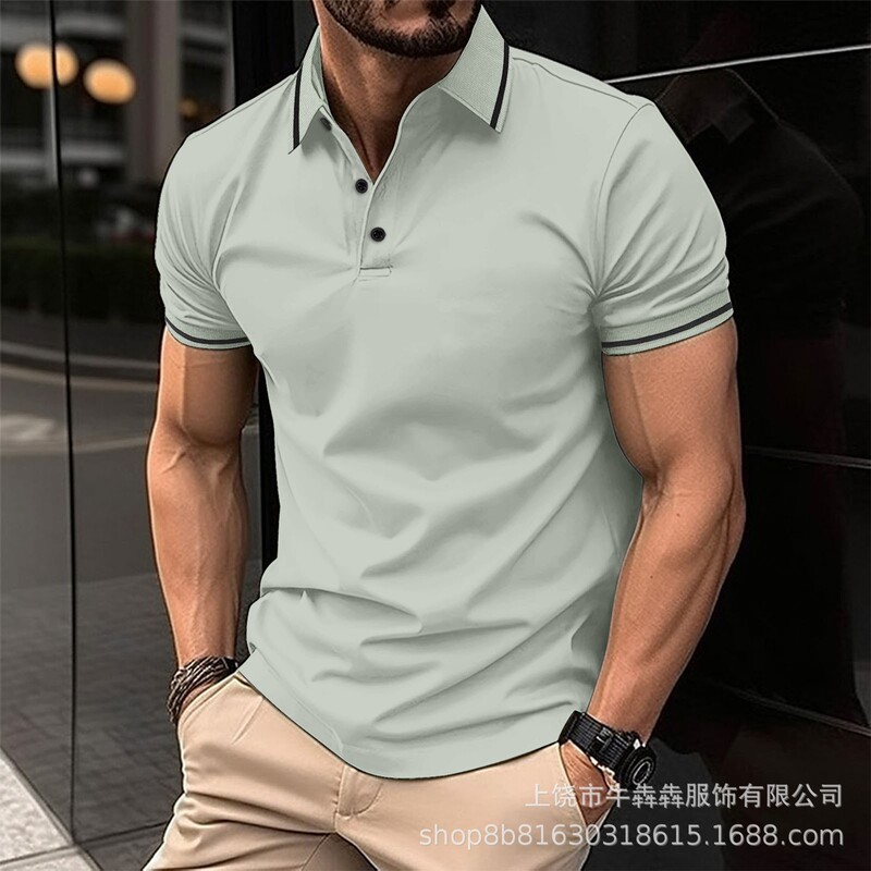 跨境夏季新款外贸 欧美男士polo衫短袖3D印花条纹纽扣短袖T恤男|undefined