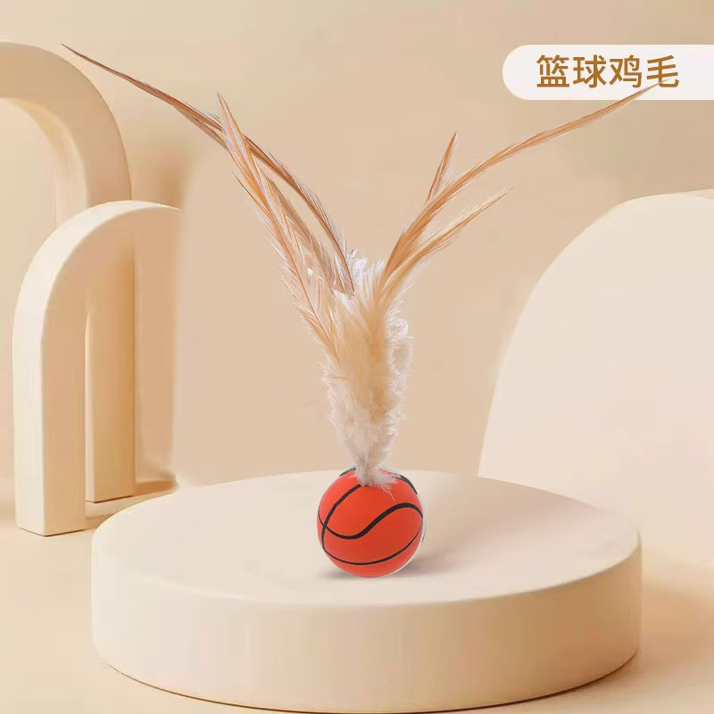 猫のおもちゃの羽の弾力のボールのスポーツボールは猫の棒を笑わせます。|undefined