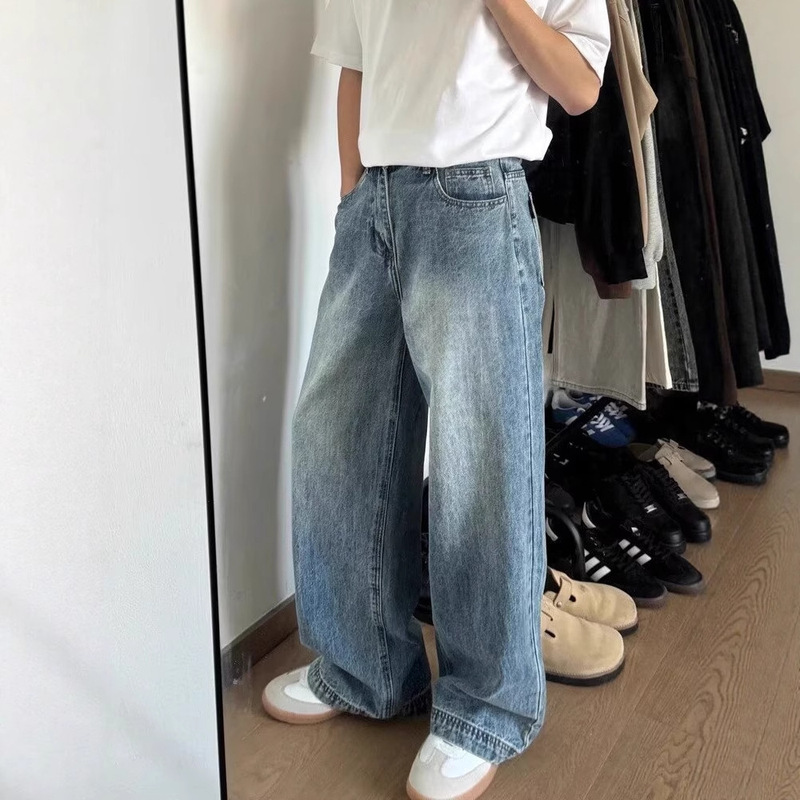 American Retro Washed Cleanfit Straight Jeans for Men and Women High Street Fashion Brand Loose Simple Casual Long Pants