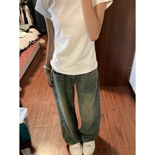American Retro Wide-Leg Denim Jeans for Women - Summer Design-Focused, Distressed, Loose and Slimming Straight Leg Pants