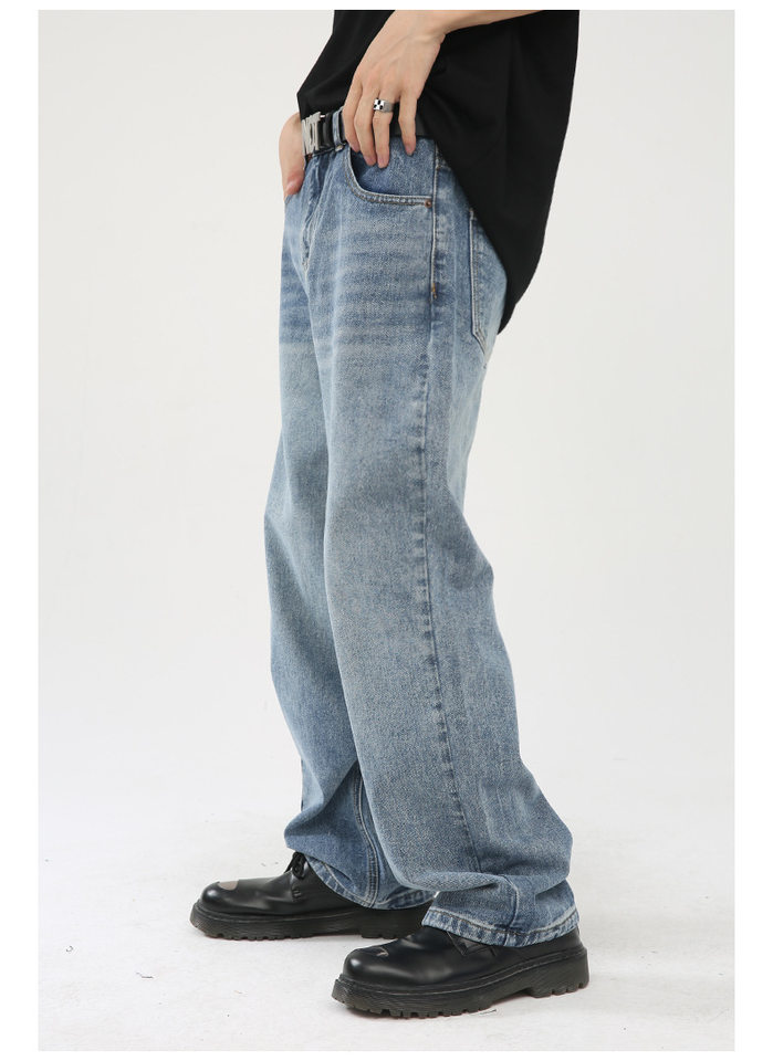 Quần jean nam ống rộng ống đứng dáng suông thoải mái phong cách Hàn Quốc — Xanh denim, Xanh lam đậm, Đen Xám chi tiết 7