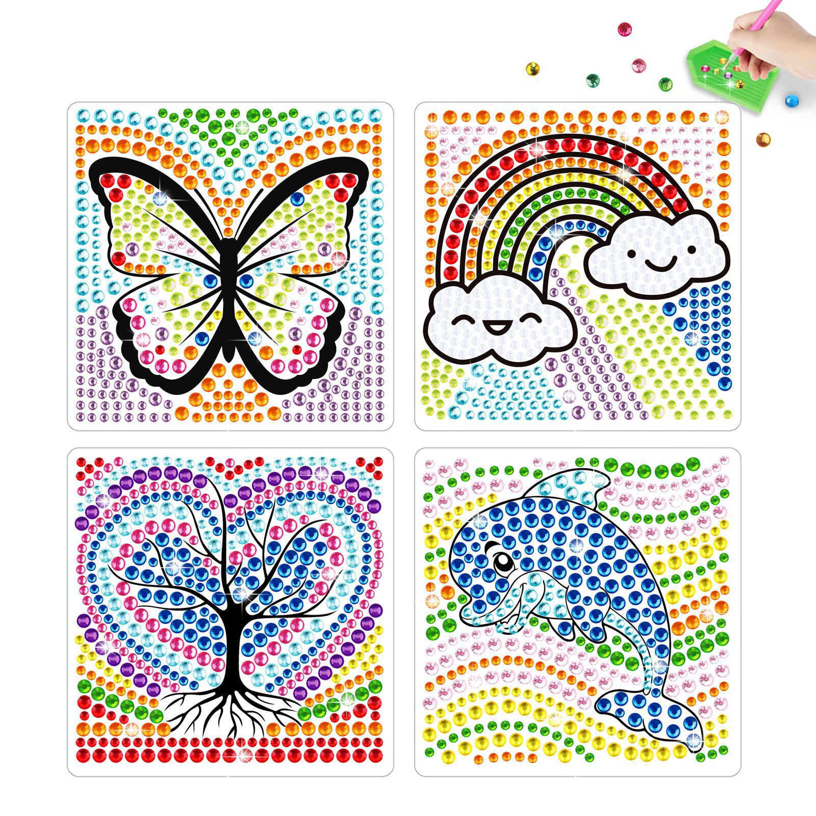 Los mejores dibujos animados arco iris mariposa delfín dibujo de diamantes pegatinas DIY pegatinas de mampostería para niños hechos a mano cristal brillante diamante