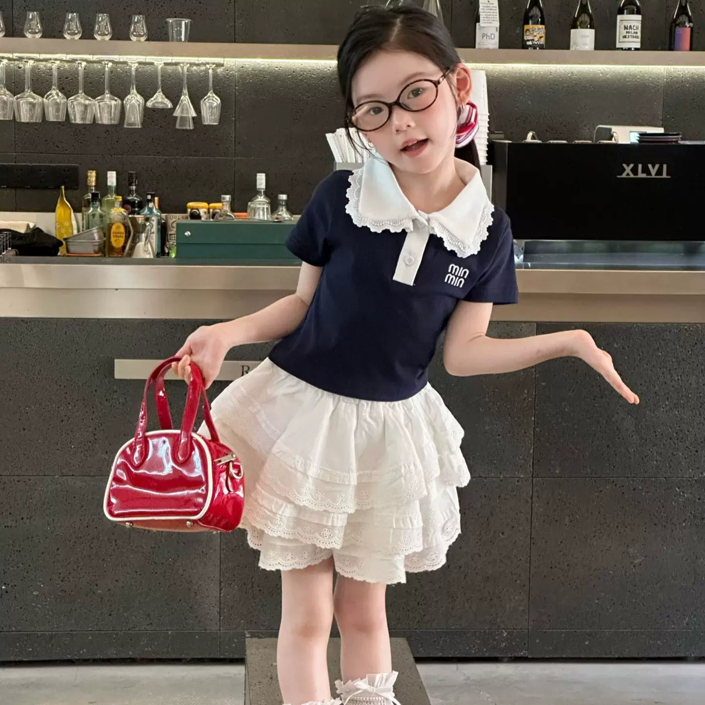 2025夏季新款童装 韩版童装 女童Polo领字母刺绣T恤  短款T恤