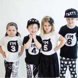 虚线款INS2022夏季1-6岁高棉T恤黑白两色宝宝儿童短袖上衣潮