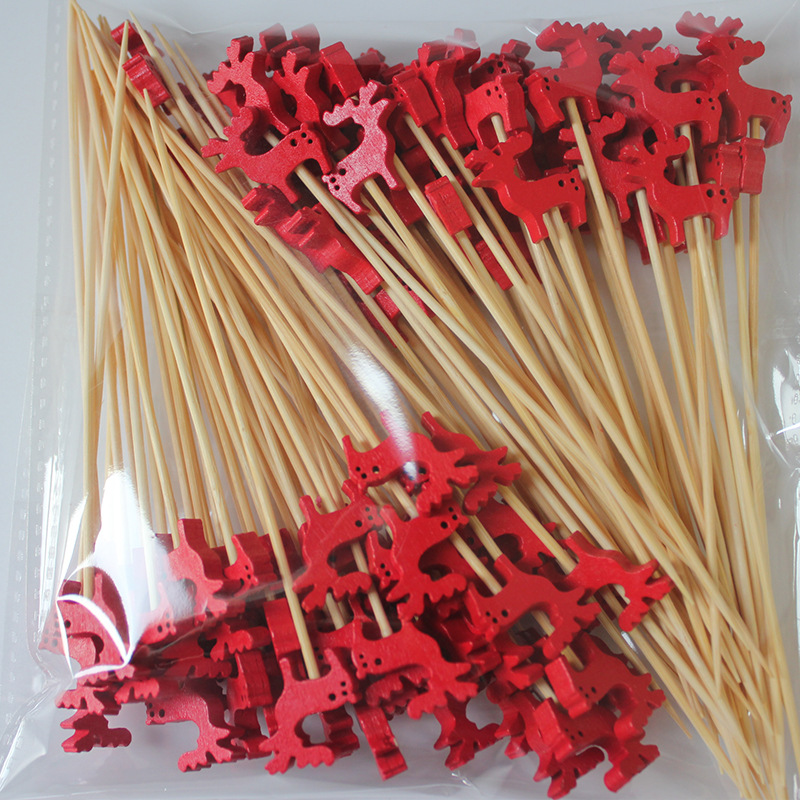 Palo de fruta de Navidad 100 unids/pack palo de bambú desechable Santa Claus fruta tenedor Pino alzo palo de fruta