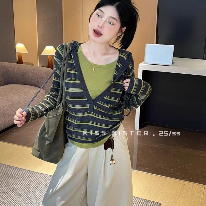 T8119撞色拼接条纹毛衣长57-仅供货经销商不退换|undefined