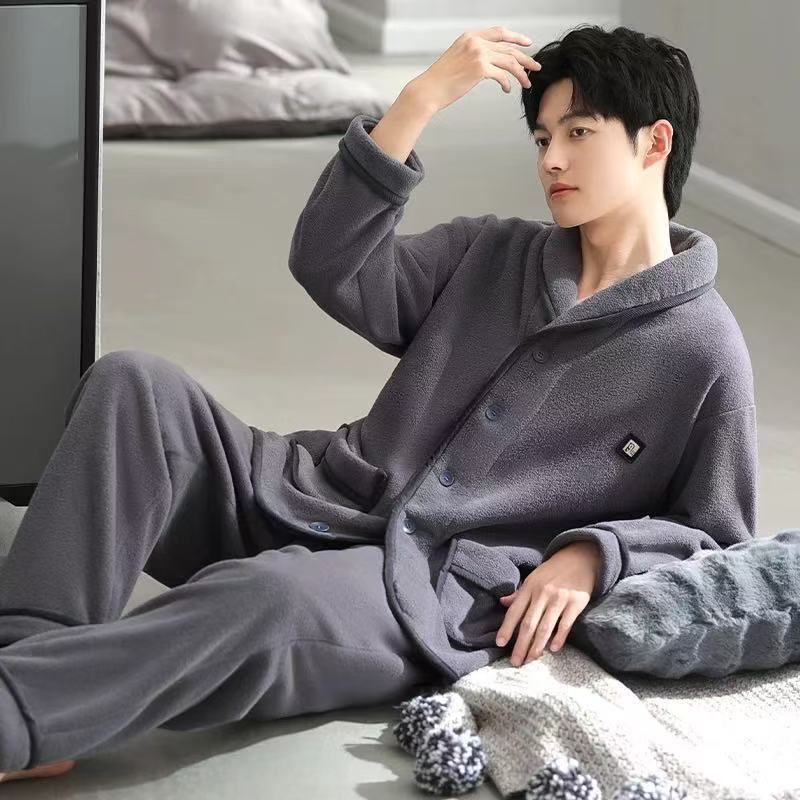 Pijamas de coral de lana de invierno para hombres con lana de invierno engrosado otoño invierno conjunto de ropa de franela 2025 nuevo