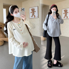 孕妇T恤棉质秋装外穿衣服2025新款宽松大码孕妇装长袖卫衣上衣秋