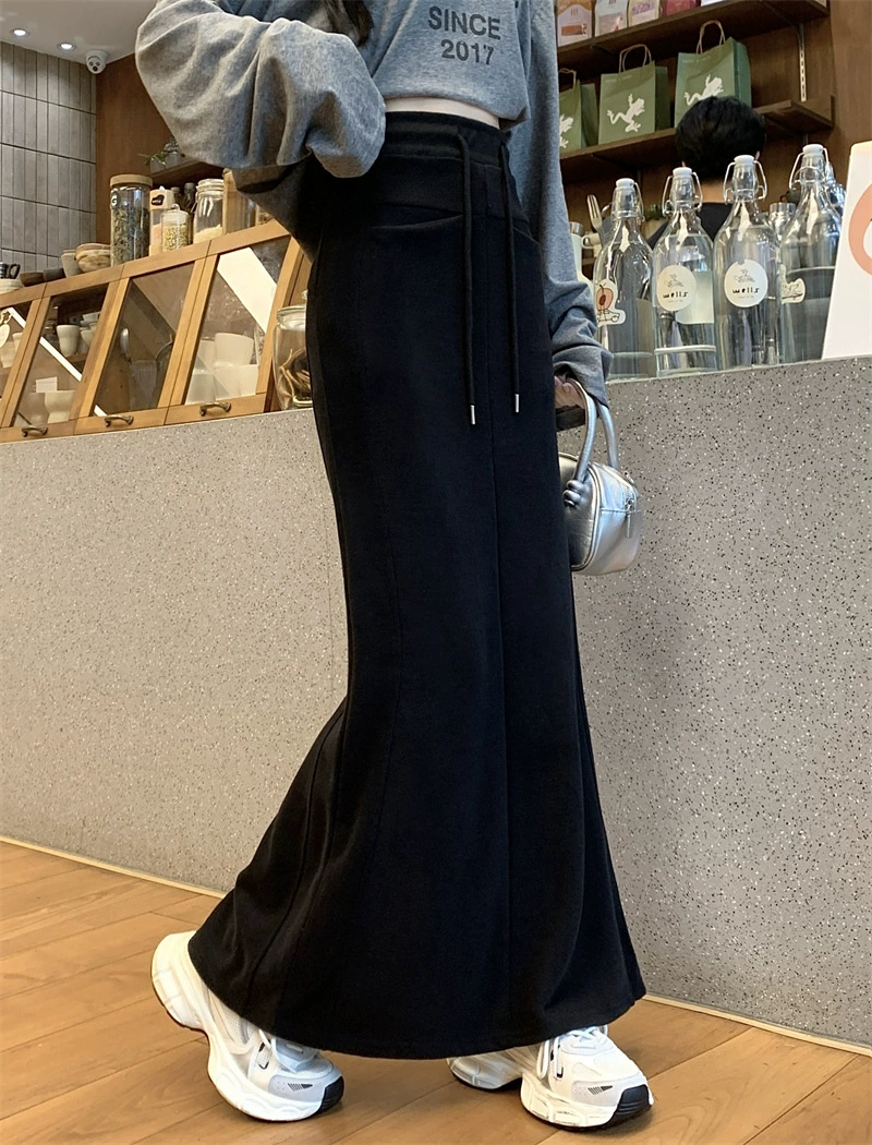 Корейская версия юбки с полом на шнуровке женская осенняя и зимняя юбка с высокой талией с тонким рыбьим хвостом повседневная широкая юбка с длинными ножками