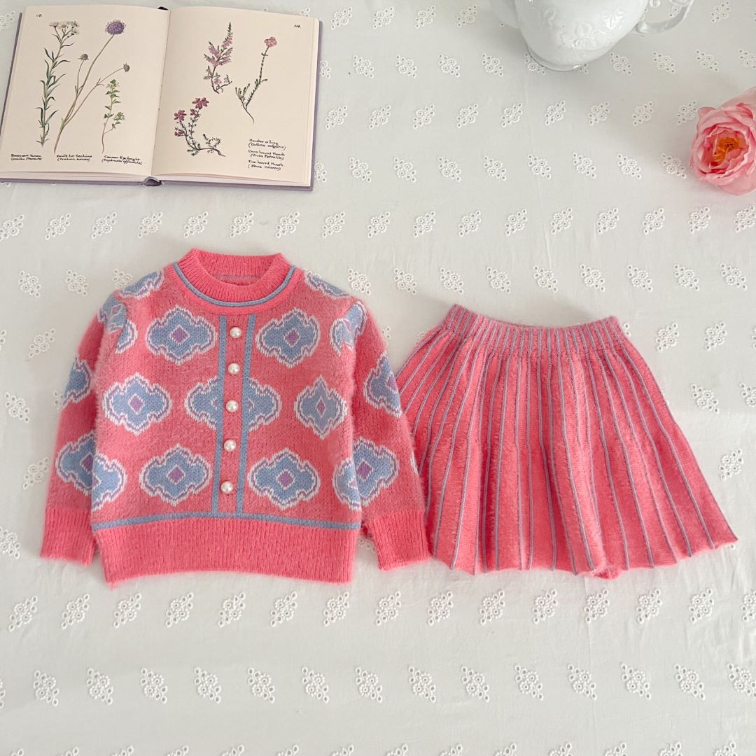 Tröja och veckad kjol set för flickor höst och vinter_voghion.com