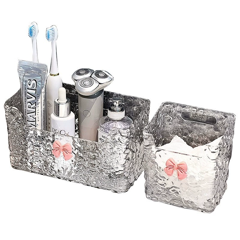 Cosmetic Storage Box Elite, no-drill wall-mount, transparent with optional bow (small/long)