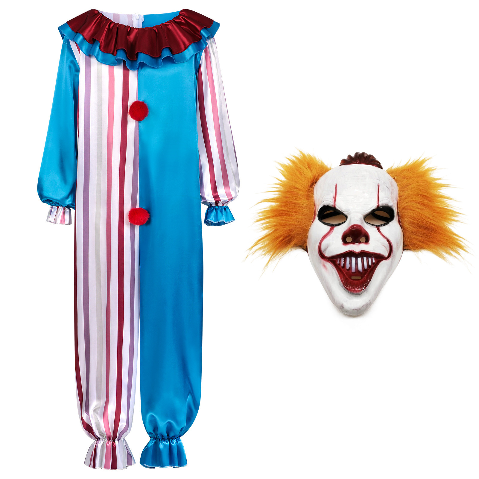 Halloween Horror Clown Pennywise Cosplay One-Piece Costume Adult Evil Clown Party Makeup Performance Outfit