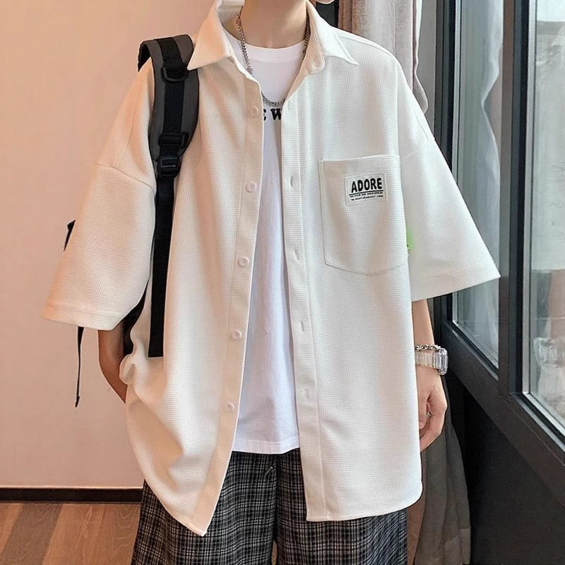 Waffle Label Shirt Men's 2025 Summer New Ifashion Trendyy Loose Casual Couple Short-Sleeved Shirt